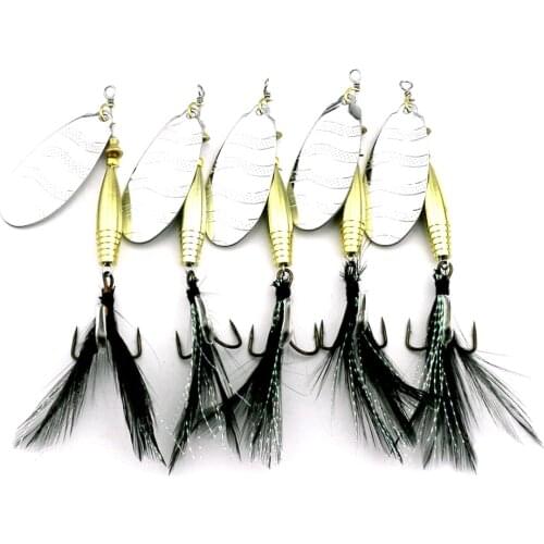 High quality Metal Spinner Spoon Lure sequins Bait Fishing Lures with Feather Hook 9.1cm 15g