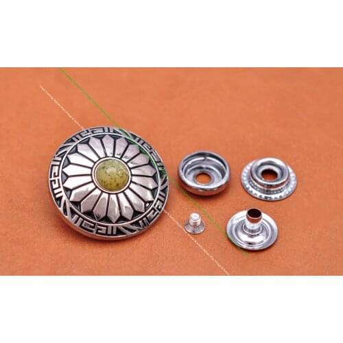 10 Set Silver Sun Flower Turquoise Snap Button Concho Nail Rivet For Leathercraft Handbag Fastener Connector accessories