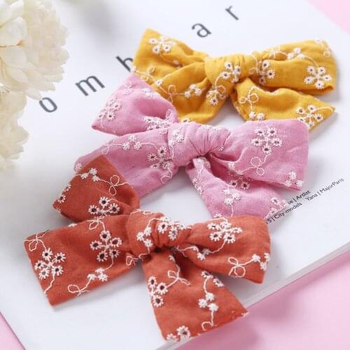 Baby Bows Hair Pins Floral Girls Embroidery Hairclip Cotton Linen Barrette For Children Spring Hair Accessories Kids Hairgrips