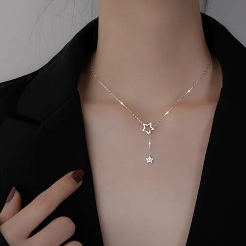 Sweet 925 Sterling Silver Shiny Zircon Star Choker Geometric Necklace For Women Gift Fine Jewelry Accessories NK060