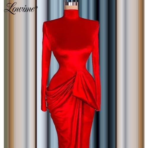 3 Designs Elegant Red Formal Long Evening Dresses Long Sleeves Mermaid Party Gowns For Weddings 2021 Robe Middle East Prom Dress
