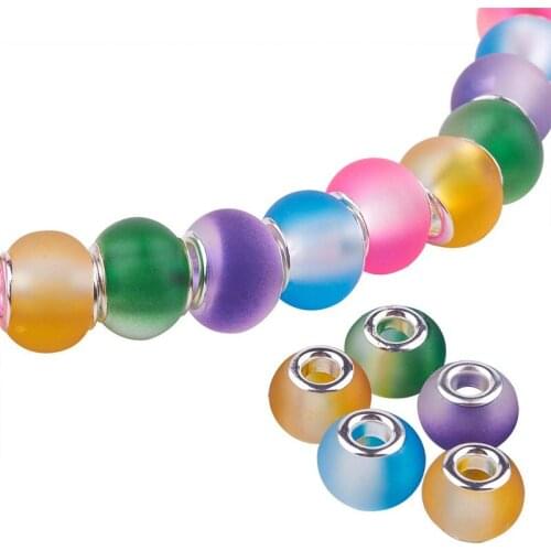 10Pcs Lot 16mm Rondelle Silver Plated Big Hole Spacer Crystal Glass Beads fit European Charm Bracelet Snake Chain Bangle Jewelry