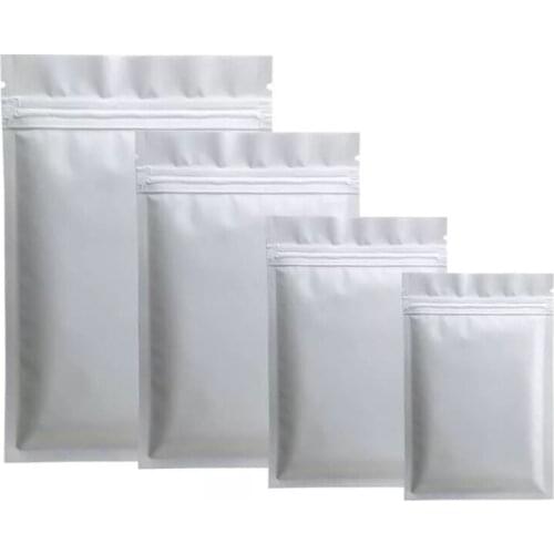 Different Sizes 100pcs Heat Sealing Aluminum Foil Plastic Package Bag Flat Double-Sided Matte White Mylar Zip Lock Bags