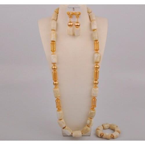 32'' 40'' 48'' Long Necklace White Coral Beads Jewelry Set for Men Women Nigerian Wedding Groom Jewelry Set African Jewelry Set