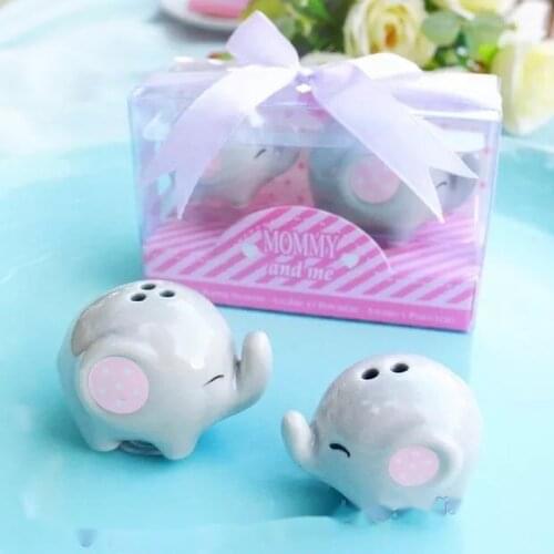 50pcs Lot Boy Girl Baby Shower Favors Elephant Ceramic Salt Pepper Shakers Brides Maid Gifts Wedding Favors