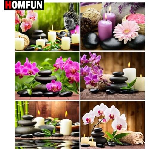HOMFUN Full diamond Painting "Orchid stone candle" Resin Drill Embroidery 5D Diy Diamond Painting Handmade Cross Stitch gift