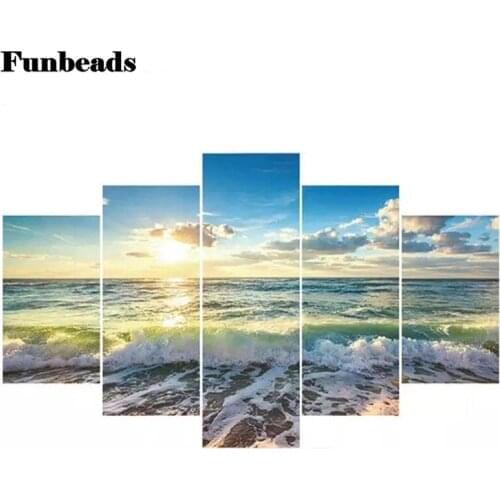 Diamond embroidery mosaic Natural scenery ocean waves blue sky white cloud diamond painting full square/round rhinestone FF4307