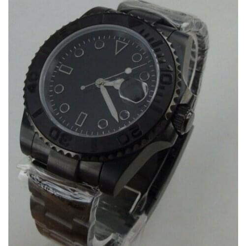 40MM Sterile Dial Sapphire Glass Ceramic PVD Coated 21 Jewels MIYOTA 8215 Movement Clear Glass Back Automatic Mens Wristwatch