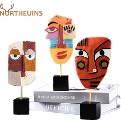 NORTHEUINS Resin Abstract Human Face Figurines Creative Character Mask Statues For Home Decor Desk Art Christmas Decoration Gift