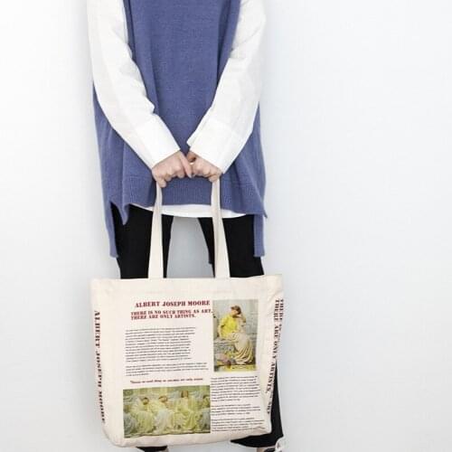 Women Canvas Shoulder Bag Daily Shopping Bags Oil Painting Books Bag Thick Cotton Cloth Handbags Tote For Ladies Retro Pattern