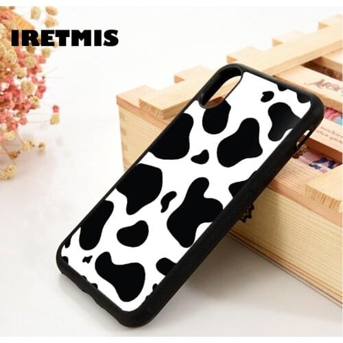 Iretmis 5 5S SE 6 6S TPU Silicone Rubber Phone Case Cover for iPhone 7 8 Plus X Xs 11 12 MINI Pro Max XR Black & White Cow