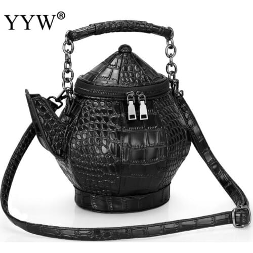 High Quality PU Leather Clutch Bag Womens Three Dimensional Teapot Shoulder Bags Handbags Women Crocodile Grain Vintage Pouch