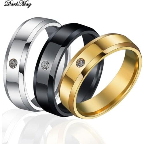 DarkMag Stainless Steel Rings For Women Men Simple One Zircon Engagement Fashion Jewelry Rings For Male Party Wedding