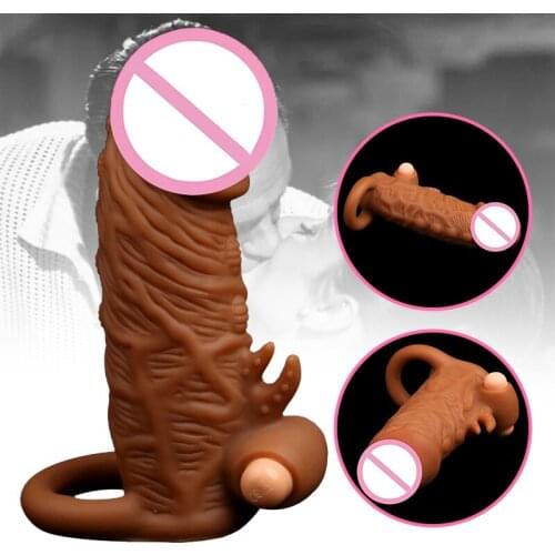 Hot Liquid Silicone Penis Sleeve Vibrator Strong Vibration Reusable Condoms Dildo Extender Vibrating Ring Sex Toy For Men
