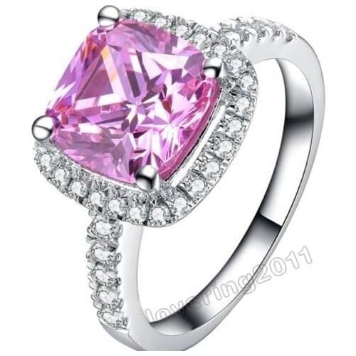 Fashion Sleek and Classy pink AAA CZ Zirconia simulated stones 925 sterling Silver Wedding Ring Sz 5-11 Free shipping Gift