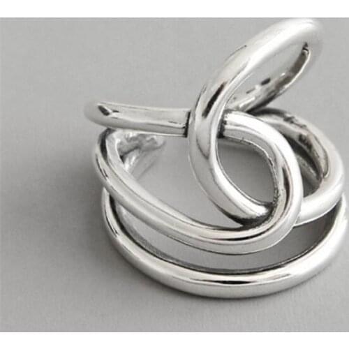 Fashion Personality Geometric Double Cross 925 Sterling Silver Jewelry Creative Woven Winding Opening Rings R695