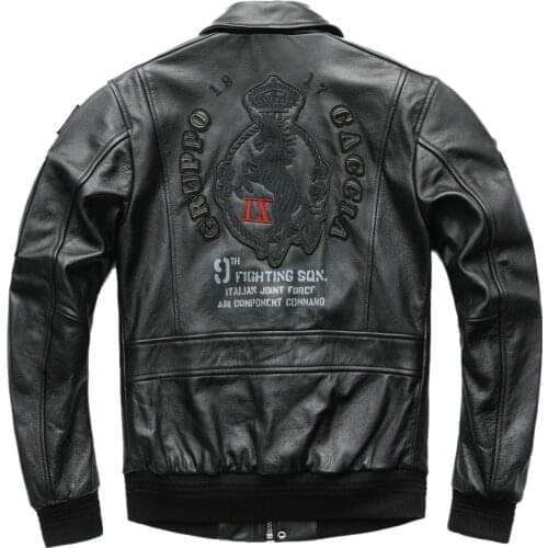100% Cowhide or Tanned Sheepskin Men Leather Jacket Embroidery Leather Flight Coat Military Pilot Male Skin Jacket Autumn M431
