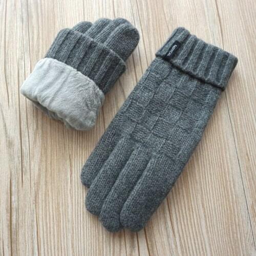 Men Gloves Fashion Male Wool Knitted Gloves Outdoor Winter Warm Driving Touch Screen Gloves plus thick velvet Warm Mittens