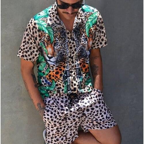 Mens Hawaii suit printing 2021 summer short sleeve button shirt Beach shorts Street wear fashion casual European mens suit 2 p