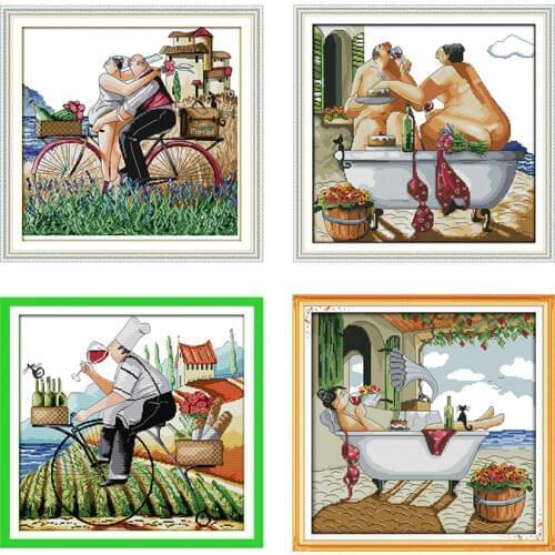 Enjoy Life Series Character Pattern Count Cross Stitch Set 14ct 11ct Pattern Needlework Embroidery Kit Home Decoration Painting