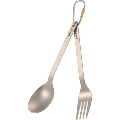TOMSHOO Titanium Tableware Dinner Frok Spoon Cutlery Set Flatware with Carabiner Storage Sack for Home Outdoor Camping Picnic