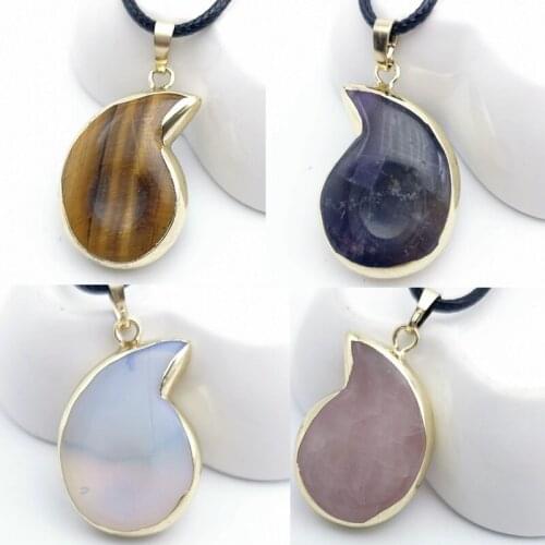 Natural Stone crystal Tiger eye opal Quartz Snail Pendants Animal Necklaces Statement Men Jewellery