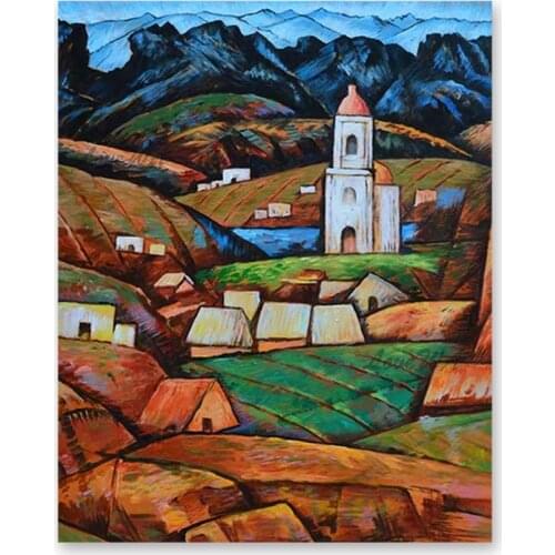 Newest Free Shipping Cartoon Houses Picture Wall Decor Art Hand-painted Abstract Canvas Oil Painting Unframed Wall Art Unframed