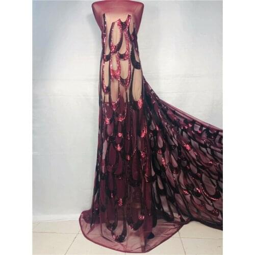 New black red African Lace Fabrics Embroidered Nigerian Guipure Cord Lace Fabrics High Quality French Lace Fabric With sequins
