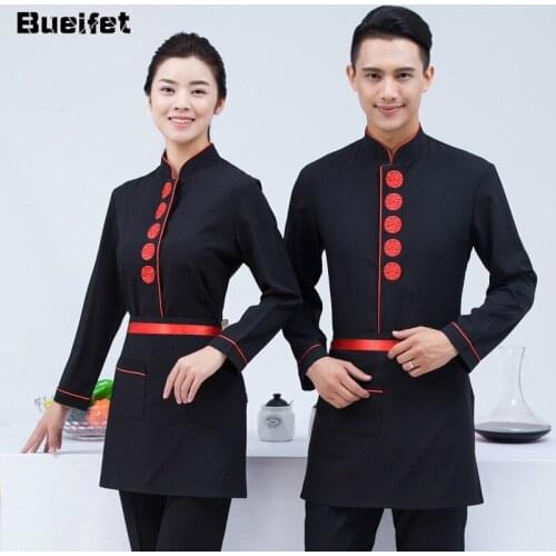 Waiter Overalls Long-Sleeved Hot Pot Restaurant Tea House Waiter Workwear Fast Food Work Uniforms Unisex Catering Chef Jacket