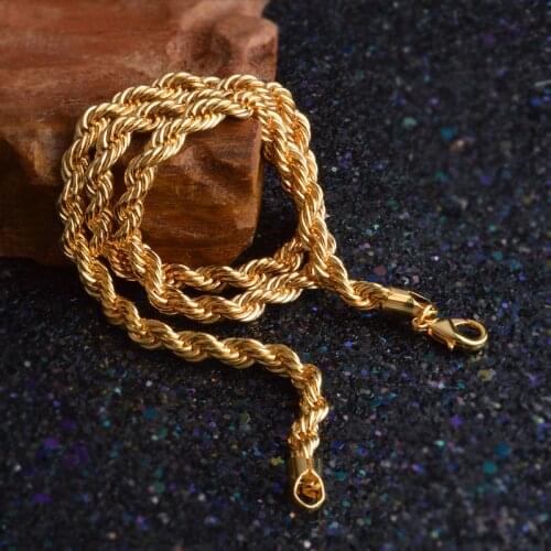 24K Pure Gold Necklace Wholesale Fashion Jewelry Rope Chain Necklace For Men Women Chains Necklace Hip Hop Punk Jewelry
