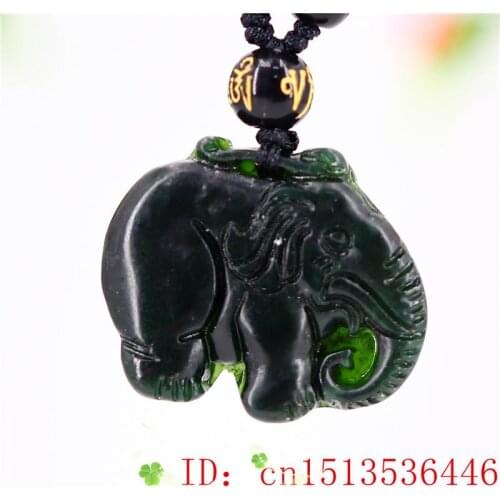 Jade Elephant Pendant Natural Carved Fashion Amulet Necklace Charm Gifts Chinese Jewellery Black Green