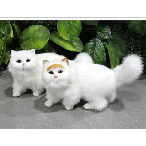 Polyethylene&furs white cat large 28x20cm model handicraft home decoration gift b2621