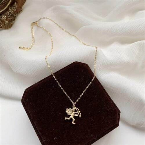 Romantic Love Theme Cupids Arrow Pendent Necklace Cute Angel Necklace for Women Girls Kids Neck Collar Jewelry Gift Wholesale