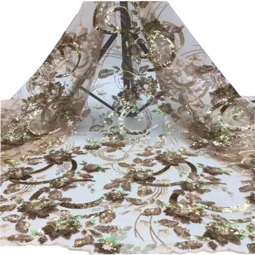 SJ Lace African Sequins Lace Fabric 2021 High Quality French Lace Fabric Nigerian Tulle Lace Fabrics For Wedding Dress cd3-87