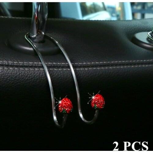 2 Pcs Stainless Steel Rhinestone Auto Car Seat Headrest Hanger Bag Hook Holder for Bag Purse Cloth Grocery Auto Fastener Clip