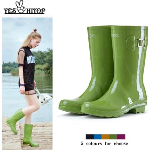 Black Yellow Blue Purple Mild-Calf ladies rubber Rainboots Rain Boots womenWaterproof 2019 botas de lluvia para mujer agua mujer