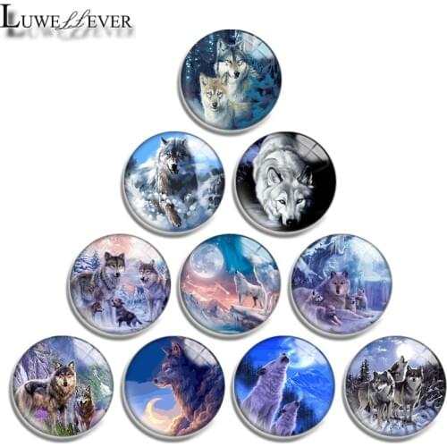 12mm 10mm 16mm 20mm 25mm 30mm 607 Wolf Mix Round Glass Cabochon Jewelry Finding 18mm Snap Button Charm Bracelet