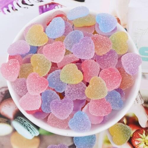 10pcs Heart Rainbow Candy Artificial Sugar Food Sweets Ornament Figurine Craft Miniature Dollhouse Home Decoration DIY Accessory