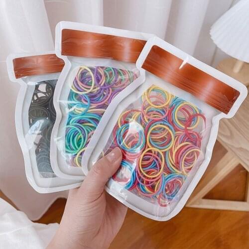 100pcs Cute Candy Color Rubber Band for Women Girl Kids Hair Ring Black Colorful