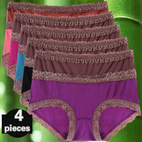 4 pcs Fashion mid-waist modal underwear women lace large Panties sexy abdomen Lingerie Female briefs