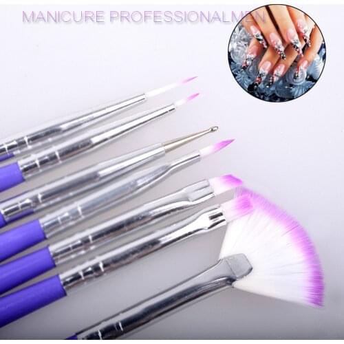 New 7pcs/set Purple Nail Art Design Brush DIY Painting Dotting Brushes Pen Set Manicure Tools