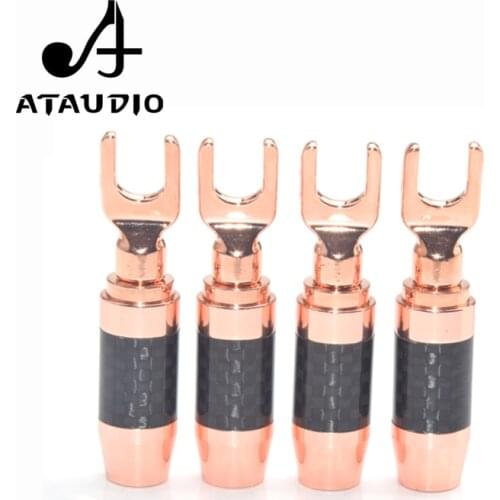 8 PCS ATAUDIO Hifi Banana Spade Y Plugs Carbon Fiber Body Audio Screw Fork Connector Adapter For Diy Speaker cable