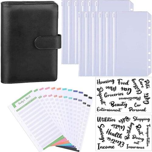 A6 PU Leather Budget Binder Budget Planning Zippered Envelope 8 Pieces of A6 Binder Bag 12 Piece of Expense Budget Sheet