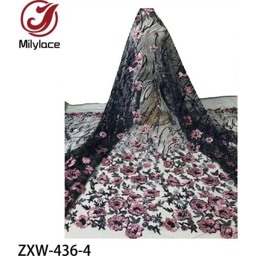 African Sequins Laces Fabrics High Quality French Tulle Lace Fabric Nigerian Net Lace Fabrics for Wedding Dress ZXW-436