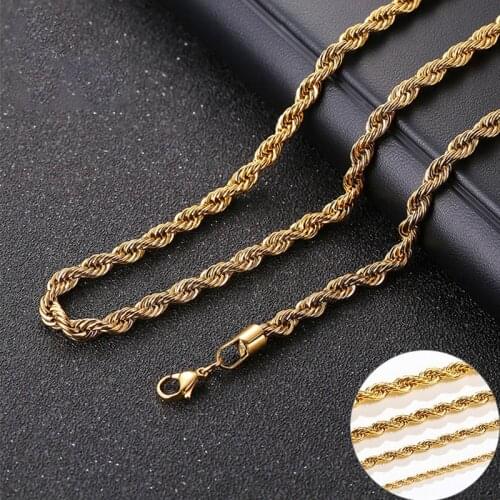 AITIEI Assorted Stainless Steel Twisted Singapore Chain Necklace for Men Women Casual Basic Rope Link Chain Gothic Punk Jewelry