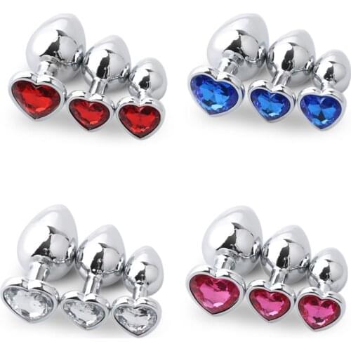 3 Size Anal Plug Heart Stainless Steel Crystal Anal Plug Removable Butt Plug Stimulator Anal Sex Toys Prostate Massager Dildo
