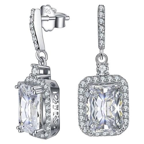 ANZIW Fashion 925 Sterling Silver Halo CZ Stud Earring Silver Dangle Stud Earring Women Engagement Wedding Party Jewery Earrings