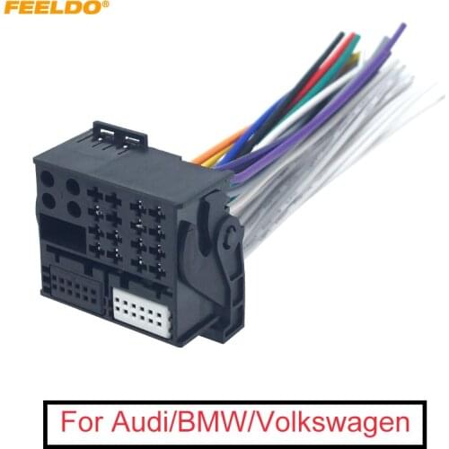 FEELDO Car Radio Installation Reverse Male Wire Wiring Harness Plug With 12Pin AUX Wire Plug For Audi/BWM/Volkswagen/Mini/Dodge