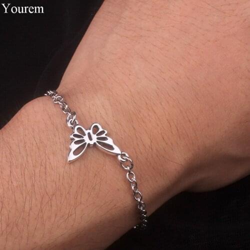 YOUREM stainless steel chain aesthetic butterfly bracelet for women casual jewelry antique silver color pendant alloy