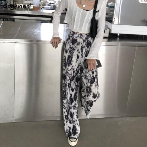 Tie Dye Casual Pants Women Spring Plus Size S-3XL Baggy-pants Korean Style Elastic Waist Retro Fashion Mopping Trousers Students
